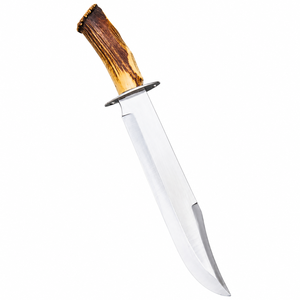 Couteau de camping Bowie en acier inoxydable de qualité industrielle, fait main, avec manche en corne et étui en cuir - Product Image 1