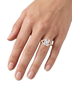 Bague de mariée vintage en or massif 9K 10K 14K 18K avec diamant de laboratoire taille émeraude certifié IGI et pierres latérales baguette - Product Image 5
