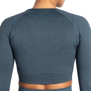 High Quality Fitness <b>Women</b> Soft Crew Neck Long Sleeve Crop <b>Top</b> Shirt Sportswear Slim Fit <b>Compression</b> Sexy Gym Crop <b>Top</b> - Product Image 4