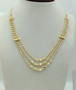 Elegante collar de cuentas doradas de varias capas con diseño de cadena larga para mujer, joyería nupcial tradicional para fiestas. - Product Image 1