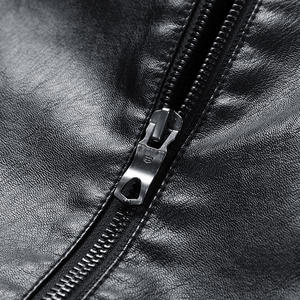 Men's PU Bomber <b>Jacket</b> Stand Collar Zipper Closure Solid Color Casual Style Autumn Wear Regular Length - Product Image 6