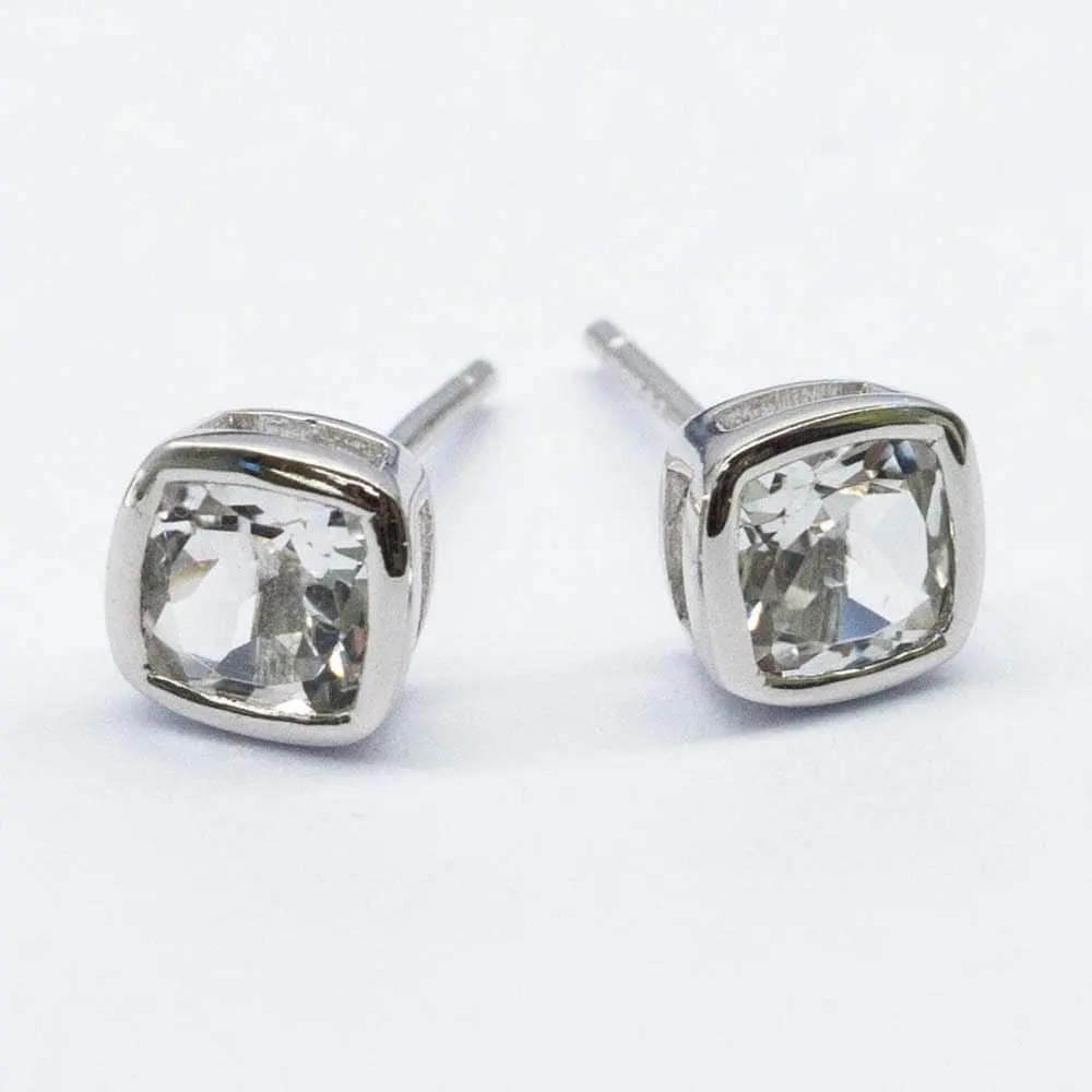 Eenvoudige Klassieke 925 Sterling Zilver Witte Topaz Edelsteen Oorknopjes Studs Voor Vrouw