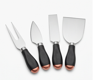 Handcrafted Stainless Steel <b>Cheese</b> <b>Knife</b> <b>Set</b> With Black Handles And Copper Tips For Classic <b>Cheese</b> Boards And Serving Use - Product Image 1
