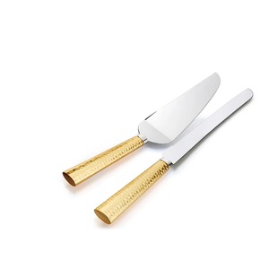 Stainless Steel <b>Cake</b> Server and Knife Set with Hammered Gold Handles 2-Piece Pastry Tools - Product Image 5