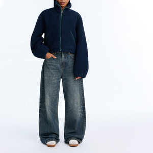 Chaqueta de Forro Polar para Mujer, Estilo Teddy, con Cierre de Cremallera, Cuello Alto, Manga Larga, Hombros Caídos, Color Sólido, Chaqueta Sherpa de Invierno - Product Image 4