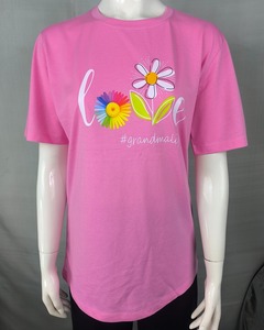 T-shirt rose uni pour femme, col rond, manches courtes, décontracté, tricoté, 100 % coton, anti-boulochage, respirant, printemps-été, coupe classique - Product Image 1