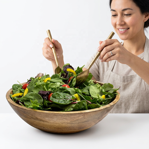 Bol en bois massif poli, fait main, écologique, multi-usages, compatible lave-vaisselle, style moderne et luxueux, pour salades, fruits, soupes, fêtes et maison - Product Image 1