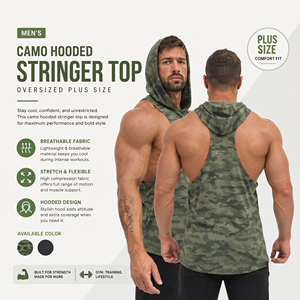 Camiseta sin mangas con capucha Racerback de talla grande para hombre, top de gimnasio, corte muscular, camuflaje, sin mangas, para culturismo - Product Image 5