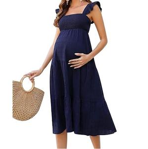 Robe de maternité et d'allaitement respirante bleue sans manches pour femme, coupe ample, idéale pour les fêtes - Product Image 6