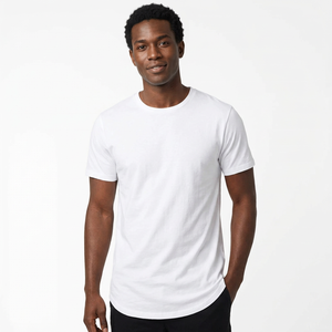 T-shirt blanc en coton à manches courtes pour homme, col rond, coupe classique, design uni, jersey tricoté, couleur unie - Product Image 2