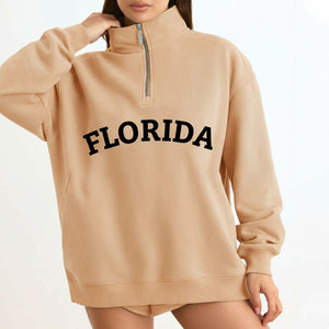 Sudadera personalizada de felpa francesa con media cremallera y cuello simulado, con letras bordadas, para mujer, informal, ecológica, 100% para invierno. - Product Image 4