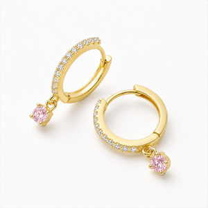 <b>Tiny</b> Gold Pavé-Set Dangling Charm Fashion Fine <b>Hoop</b> <b>Earrings</b> - Product Image 4