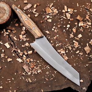 Cuchillo de Chef de Acero Inoxidable Estilo Japonés Forjado a Mano con Mango de Madera Pakka y Funda de Cuero, Espiga Completa, OEM Personalizado - Product Image 2