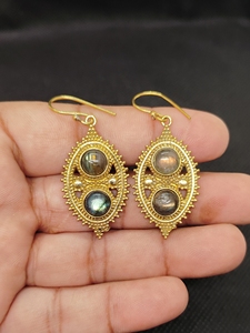 Bohemian Natural Stone Bead Hoop Earring Vintage Luxury Gold Plated Gemstone Statement Hoop Earrings Handmade Brass Jewelry - Product Image 4