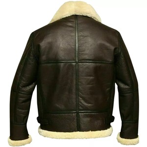 Blouson aviateur en cuir véritable pour homme avec doublure en fausse fourrure, coupe-vent, style motard, chaud pour l'hiver, fermeture éclair - Product Image 2