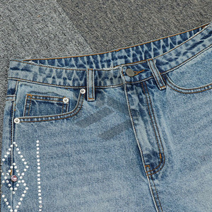 Shorts en jean personnalisés délavés à l'acide, 100 % coton non tissé, écologiques, à taille élastique, pour hommes et femmes, style streetwear décontracté, vente en gros - Product Image 3