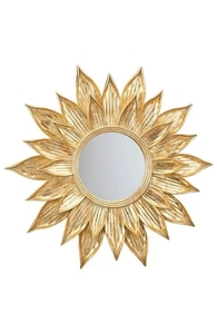 Gold Flower Wall Mirror Metal Framed Round Decorative Glass Mirror for Living Room Bedroom Hotel Decor - Product Image 1