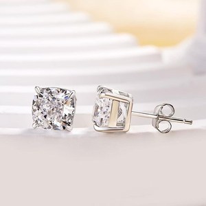 Elongated <b>Cushion</b> Cut 6MM Moissanite Solitaire Stud Earrings 10K White Gold <b>for</b> Unisex Fine Daily Wear Jewelry <b>For</b> Women's - Product Image 3