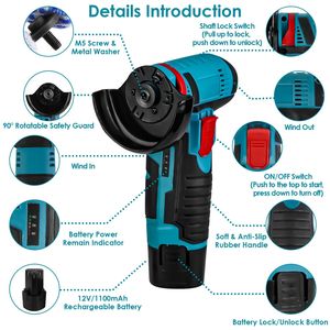 Mini Smerigliatrice Angolare Senza Fili con 2 Batterie da 12V 1100mAh, Motore da 19000 RPM, Prese di Ventilazione per Dissipazione del Calore, Include Dischi da Taglio e Supporto - Product Image 5