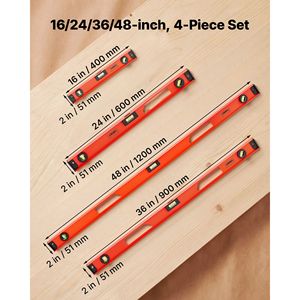 Set di Livelle Magnetiche con 4 Pezzi da 16/24/36/48 Pollici, in Lega di Alluminio, con 3 Vialle Verdi Trasparenti, Livella a Bolla Sospesa - Product Image 2