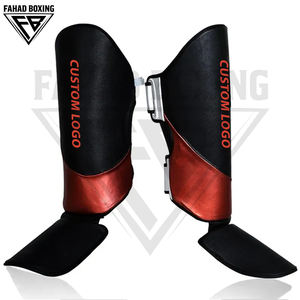 Protège-tibias de boxe personnalisés noir et rouge, meilleur fournisseur, pour entraînement de combat, en cuir, avec fermeture auto-agrippante, équipement de protection de boxe - Product Image 5