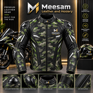 Blousons en cuir vert camouflage pour motos, qualité supérieure, cuir de kangourou et de vache, fabriqués au Pakistan, respirants, toutes saisons - Product Image 1