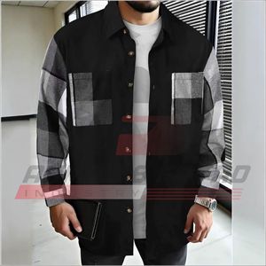 Men's Long Sleeve <b>Patchwork</b> <b>Shirt</b> Color Blocked Casual Regular Fit Woven Fabric Black Gray White Design - Product Image 5