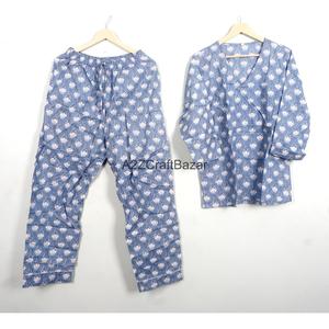 Handmade Women's Floral Cotton Pajama <b>Set</b> Long Sleeve V-Neck Full Length Drawstring Waist Casual Sleepwear <b>2</b>-<b>Piece</b> - Product Image 6