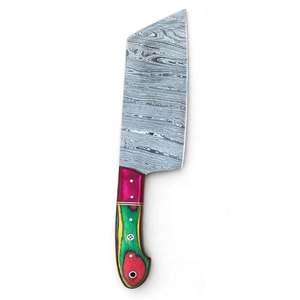Couteau de cuisine artisanal en acier Damas torsadé, manche en bois Pakka multicolore, hachoir à légumes - Product Image 5