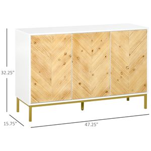 Credenza a 3 Ante Fatta a Mano, Mobile Buffet in Legno Naturale, Mobile Bar per Caffè con Motivo a Chevron, Ripiano Regolabile e Gambe in Metallo - Product Image 2