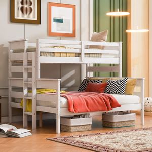 Letto a Castello in Legno Bianco Twin XL Sopra Queen con Scala (Vecchio SKU GX000446AAK) - Product Image 4