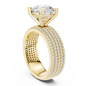 Yellow Gold Round Cut Lab Grown <b>Diamond</b> Wide Pave Engagement <b>Ring</b> for Women Fine Jewelry - Product Image 3