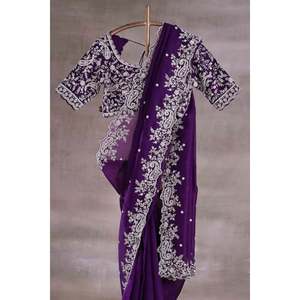 Embroidered <b>Saree</b> with Sequins Work for Career Parties - Product Image 2