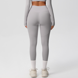 Leggings respirants à découpes en maille, ensemble de pantalons de yoga de couleur unie, leggings taille haute pleine longueur, vêtements de sport dos nageur - Product Image 6