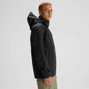 <b>Men's</b> Black Hooded Waterproof Softshell <b>Jacket</b> Casual Style Solid Color Polyester Outerwear Zipper Closure Winter Wear - Product Image 3