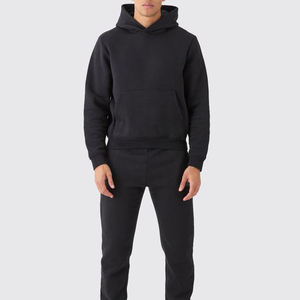 Ensemble de survêtement unisexe noir à capuche, manches longues, couleur unie, décontracté, écologique, design 2 en 1, sweat-shirt en coton, pantalon de jogging - Product Image 1