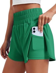 <b>Women's</b> High Waisted Quick Dry Running Shorts Athletic Workout Shorts with Mesh Liner and Zipper Pockets - Product Image 1