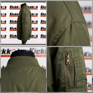 เสื้อแจ็คเก็ตบอมเบอร์สีเขียวมะกอกสำหรับผู้ชาย สไตล์สตรีทแวร์ แต่งขนแกะที่ปกเสื้อ ทรงปกติ ใส่ได้ในฤดูหนาว สีพื้น ผ้าโพลีเอสเตอร์บุใยสังเคราะห์ - Product Image 6