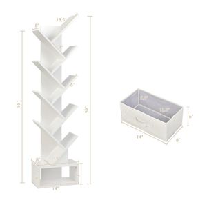 Libreria Moderna Bianca con 10 Ripiani e Cassetto Pieghevole in Tessuto - Design Angolare Salvaspazio - Product Image 5