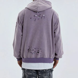 Sudadera con capucha de moda con hombros caídos, corte holgado y corto, estilo oversize, con efecto desgastado, textura gofrada, de algodón de alto gramaje 600 g/m², con lavado ácido y cierre de cremallera - Product Image 4
