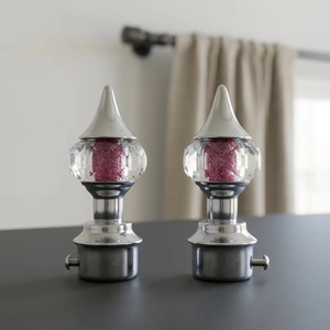 Modern Crystal <b>Curtain</b> Finials with Pink Center and Chrome Base - Product Image 3