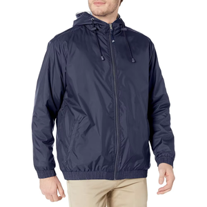 Men's <b>Light</b> Gray Hooded <b>Waterproof</b> Windbreaker <b>Jacket</b> with Zipper Closure Casual Spring Outdoor Wear - Product Image 3