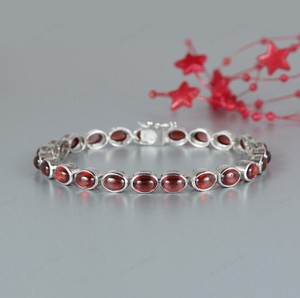 Natural Garnet Stone Charm <b>Bracelet</b> 925 Sterling Silver Handmade <b>Red</b> Gemstone Jewelry January Birthstone Party Gift for Women - Product Image 4