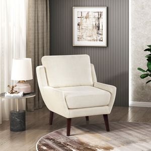Poltrona Contemporanea Beige per Arredamento Casa, Gambe in Legno Massello, Rivestimento in Ciniglia, Stile Confortevole per Soggiorno - Product Image 1