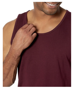 Débardeur en coton uni pour homme, col rond, décontracté, tricoté, sans manches, couleur bordeaux - Product Image 3