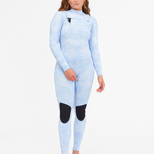 Traje de Neopreno de 2 Piezas para Mujer, Cuello Alto, Manga Larga, Degradado Azul y Negro, Parches en las Rodillas, Elástico, Secado Rápido, Logotipo Frontal, Traje de Baño - Product Image 1