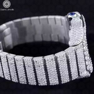 Montre de luxe pour homme Charm Jewells en acier inoxydable, boîtier carré de 40 mm, cadran analogique incrusté de diamants, cristal saphir, mécanique - Product Image 4