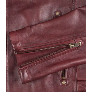 2026 <b>Top</b> Trending Men's <b>Maroon</b> Cow Hide Leather Jackets With Stand Collar Zip Front Pockets Slim Fit Regular Length Winter Style - Product Image 5