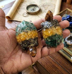 Figurine en résine de cristal de citrine naturelle, tortue orgone, aimant d'argent, énergie de richesse Feng Shui, tutoriels sur la richesse en pierres précieuses - Product Image 1