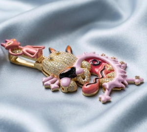Broche animale de dessin animé en émail et strass, pendentif doré rose, épinglette personnalisée, bijou fantaisie, cadeau - Product Image 3